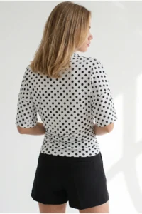 Olalook Women's Polka Dot White Drape Detailed Collar Polka Dot Blouse - Image 6