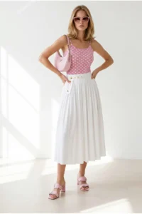 Olalook Women's Polka Dot Pink Strapped Basic Polyamide Athlete Blouse - Image 5
