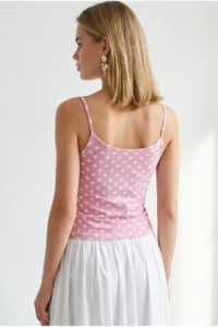 Olalook Women's Polka Dot Pink Strapped Basic Polyamide Athlete Blouse - Image 6