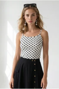 Olalook Women's Polka Dot White Strapped Basic Polyamide Athlete Blouse - Image 4