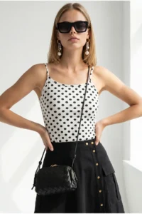 Olalook Women's Polka Dot White Strapped Basic Polyamide Athlete Blouse - Image 5