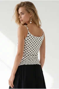 Olalook Women's Polka Dot White Strapped Basic Polyamide Athlete Blouse - Image 6