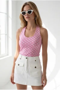 Olalook Women's Polka Dot Pink Halter Front Double Layer Crop Blouse