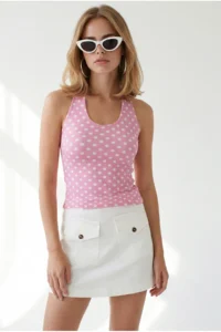 Olalook Women's Polka Dot Pink Halter Front Double Layer Crop Blouse - Image 3