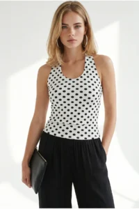 Olalook Women's Polka Dot White Halter Front Double Layer Crop Blouse - Image 2