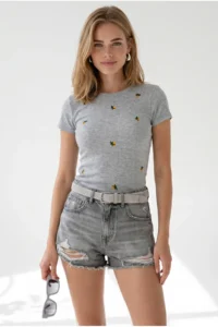 Olalook Women's Gray Embroidered Cotton Crop Camisole Blouse - Image 2