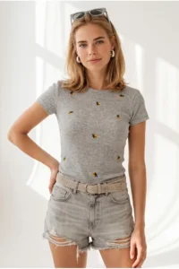 Olalook Women's Gray Embroidered Cotton Crop Camisole Blouse - Image 4