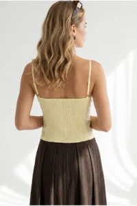 Olalook Women's Yellow Strap Adjustable Bead Detailed Crop Blouse - Image 6