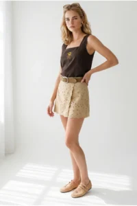 Olalook Women's Bitter Brown Square Collar Embroidered Linen Blouse - Image 2