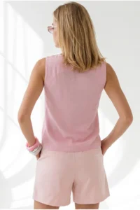 Olalook Women's Pink Square Collar Embroidered Linen Blouse - Image 6