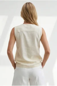 Olalook Women's Yellow Square Collar Embroidered Linen Blouse - Image 4