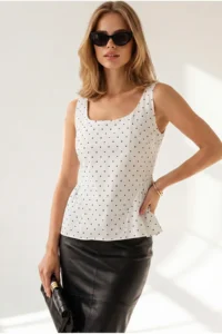 Olalook Women's White Back Zippered Polka Dot Blouse - Image 2
