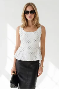 Olalook Women's White Back Zippered Polka Dot Blouse - Image 3