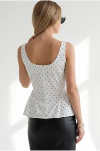 Olalook Women's White Back Zippered Polka Dot Blouse - Image 5