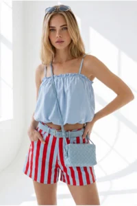 Olalook Women's Baby Blue Strappy Overalls and Loose Blouse - Image 4