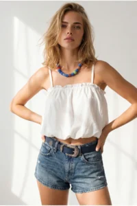 Olalook Women's White Strappy Overalls and Loose Blouse - Image 2