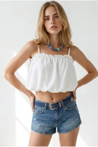 Olalook Women's White Strappy Overalls and Loose Blouse - Image 3