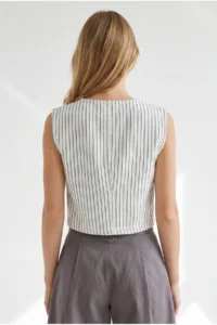 Olalook Women's White Black Striped Crop Muslin Blouse - Image 5