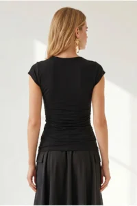 Olalook Women's Black Shoulder Accessory Detailed Sandy Blouse - Image 5