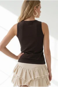 Olalook Women's Brown Chain Garnished Fitted Flexible Ribbed Blouse - Image 5