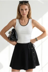 Olalook Women's White Chain Garnished Fitted Flexible Ribbed Blouse - Image 3