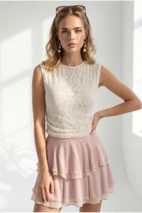 Olalook Women's Cream Drape Detailed Backless Lace Blouse - Image 4