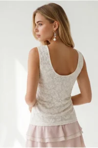 Olalook Women's Cream Drape Detailed Backless Lace Blouse - Image 5
