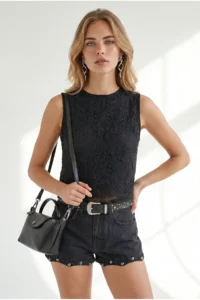 Olalook Women's Black Back Drop Lined Lace Blouse