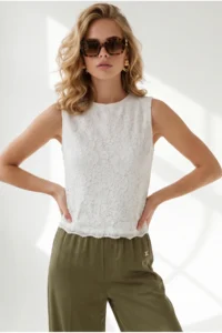 Olalook Women's White Back Drop Lined Lace Blouse - Image 3