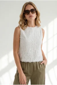 Olalook Women's White Back Drop Lined Lace Blouse - Image 4