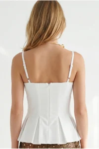 Olalook Women's White Strap Adjustable Pleat Detailed Soild Blouse - Image 5