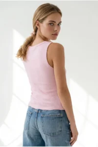 Olalook Women's Pink Snap Fastener Flexible Sleeveless Viscose Blouse - Image 5