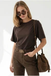 Olalook Women's Brown Waist Loose Crop Viscose Blouse - Image 2