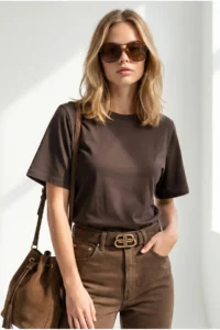 Olalook Women's Brown Waist Loose Crop Viscose Blouse - Image 3