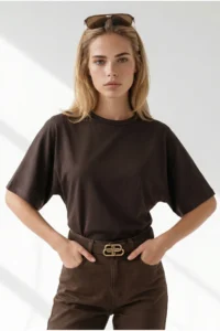 Olalook Women's Brown Waist Loose Crop Viscose Blouse - Image 4