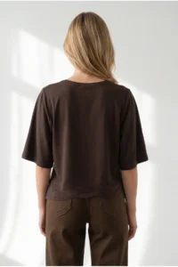 Olalook Women's Brown Waist Loose Crop Viscose Blouse - Image 5