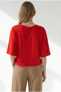 Olalook Women's Red Waist Loose Crop Viscose Blouse - Image 5