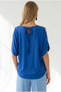 Olalook Women's Saks Blue Sleeve Decollete Boat Neck Blouse - Image 5