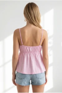 Olalook Women's Pink Strap Embroidered Double Breasted Blouse - Image 5