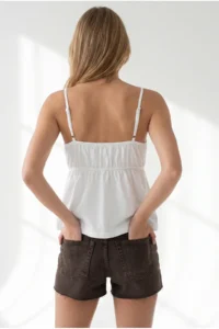 Olalook Women's White Strap Embroidered Double Breasted Blouse - Image 5