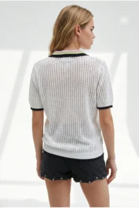 Olalook Women's White Openwork Collar Color Detailed Knitwear Blouse - Image 5