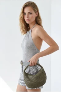 Olalook Women's Silver Halter Neck Backless Metallic Semi-Transparent Blouse - Image 3