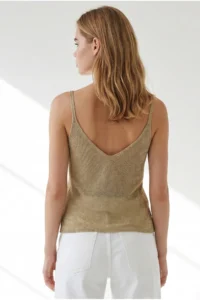 Olalook Women's Gold Thin Strap Metallic Semi-Transparent Blouse - Image 5