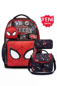 Çantaland Set of 4, Boy's Patterned Primary School School Bag + Lunch Box + Pencil Holder + Eraser Holder