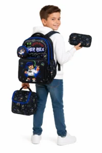 Çantaland Set of 4, Boy's Patterned Primary School School Bag + Lunch Box + Pencil Holder + Eraser Holder - Image 4