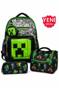 Çantaland Set of 4, Boy's Patterned Primary School School Bag + Lunch Box + Pencil Holder + Eraser Holder