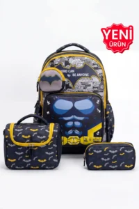 Çantaland Set of 4, Boy's Patterned Primary School School Bag + Lunch Box + Pencil Holder + Eraser Holder