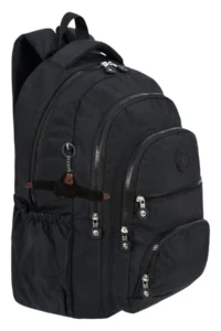 Çantaland 5 Compartment Luxury Crinkle Fabric High School and Middle School Backpack + Monkey Keychain Gift