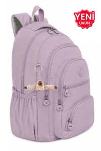 Çantaland Luxury and Multi-Pocketed Waterproof Crinkle School Bag, Crinkle Backpack with Monkey Keychain Gift