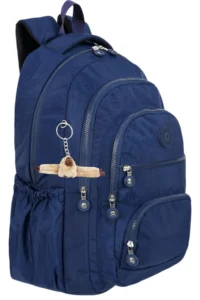 Çantaland 5 Compartment Luxury Crinkle Fabric High School and Middle School Backpack + Monkey Keychain Gift